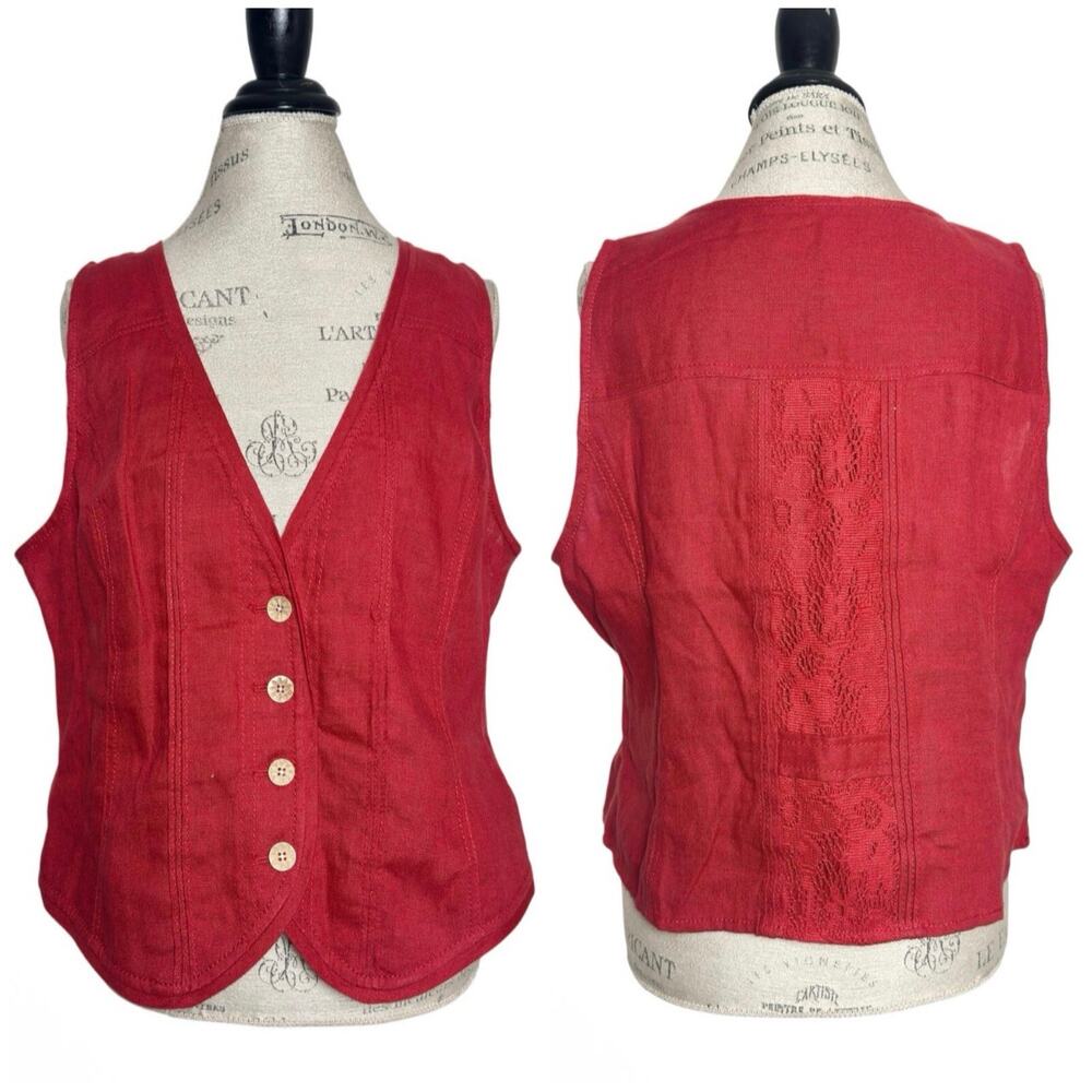 Coldwater Creek | Women | Terracotta Red Linen Lace Western Style Vest | Size 16